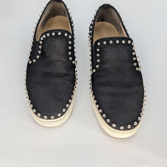 Christian Loubutine Men's Black Studded Slip-On Shoes - Picture 1 of 7